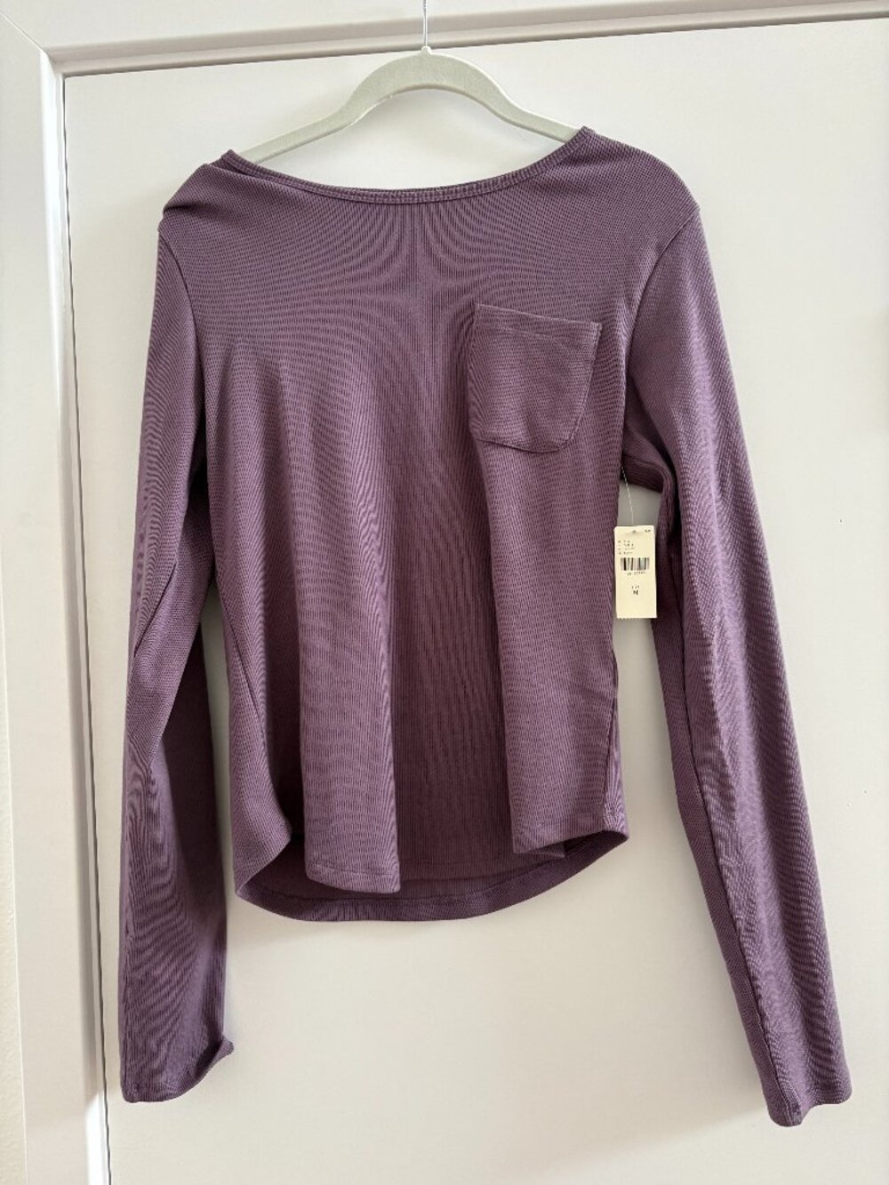 NWT Anthropologie Pilcro Plum Purple Ribbed Long Sleeve Pocket Top Size M